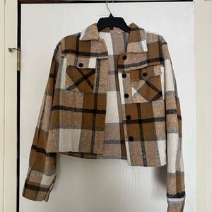 Plaid Brown and White Women's Jacket